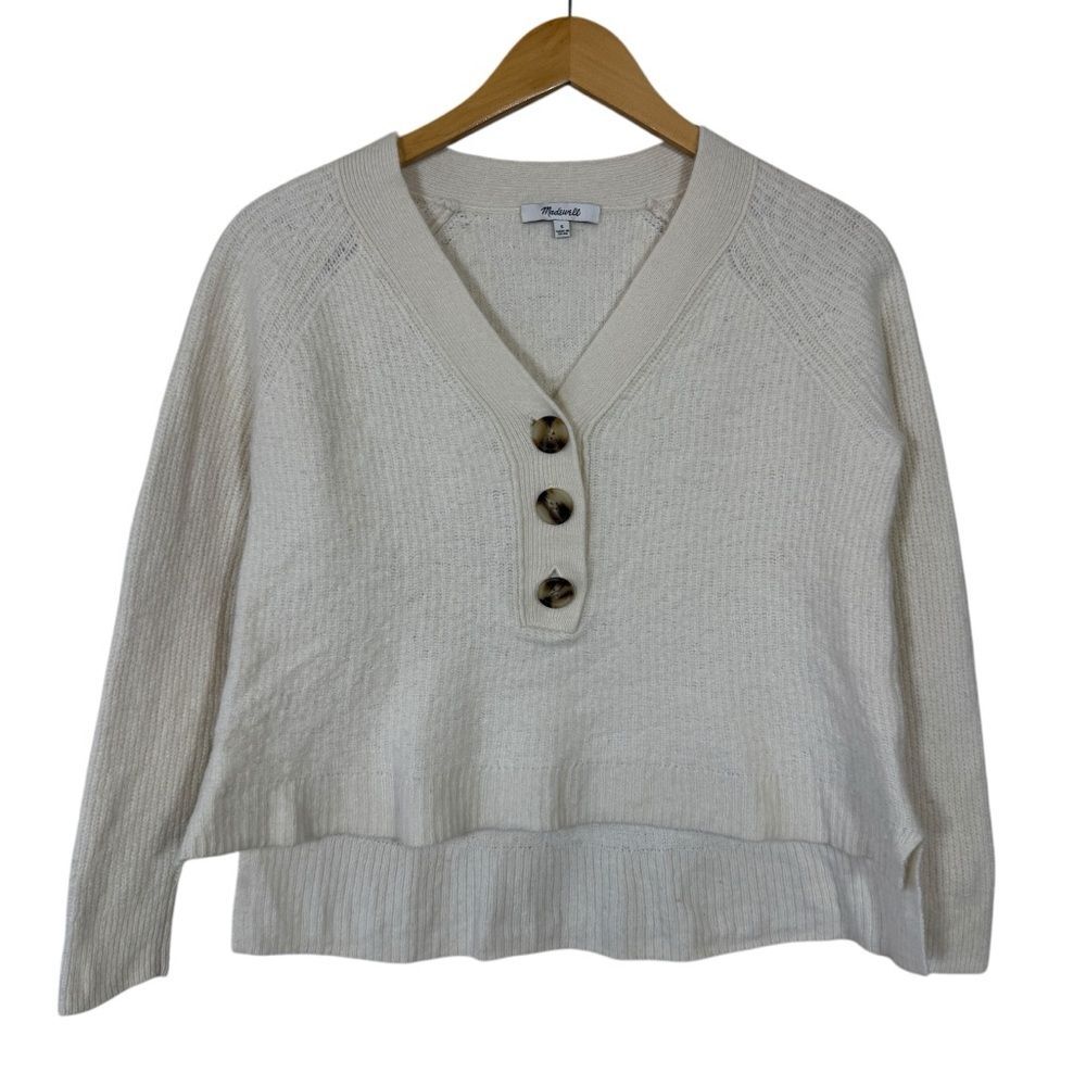 Madewell Cream Color Lyle Ribbed Henley Wool Blend Sweater Top Women's Size S